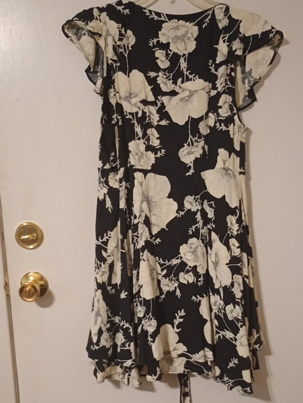 Free People Black And White Floral Ruffle Wrap Dress